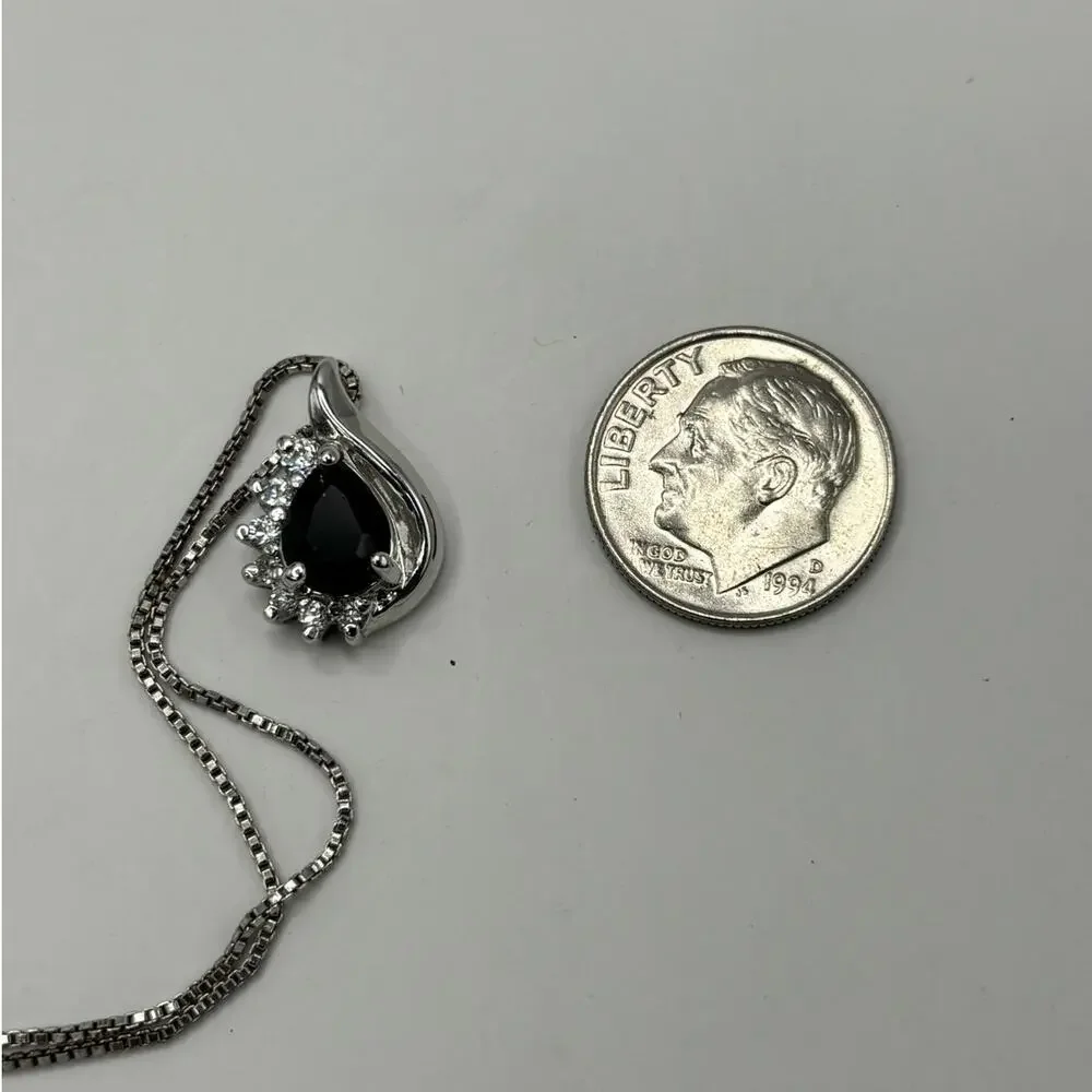 Sterling Silver Blue & Clear Stone Pendant Necklace 18